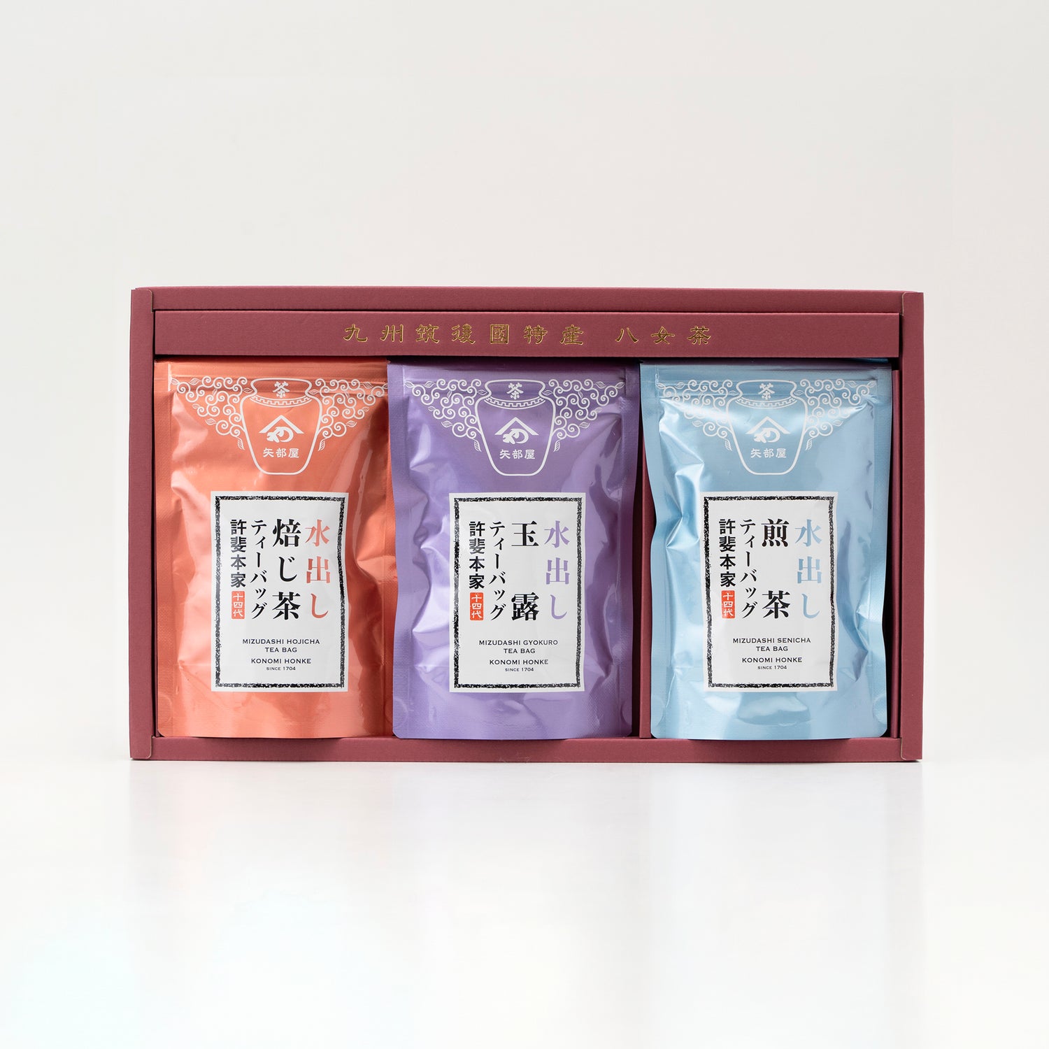 特撰 八女水出し茶 玉露・煎茶・焙じ茶 ティーバッグ3本詰合せ箱