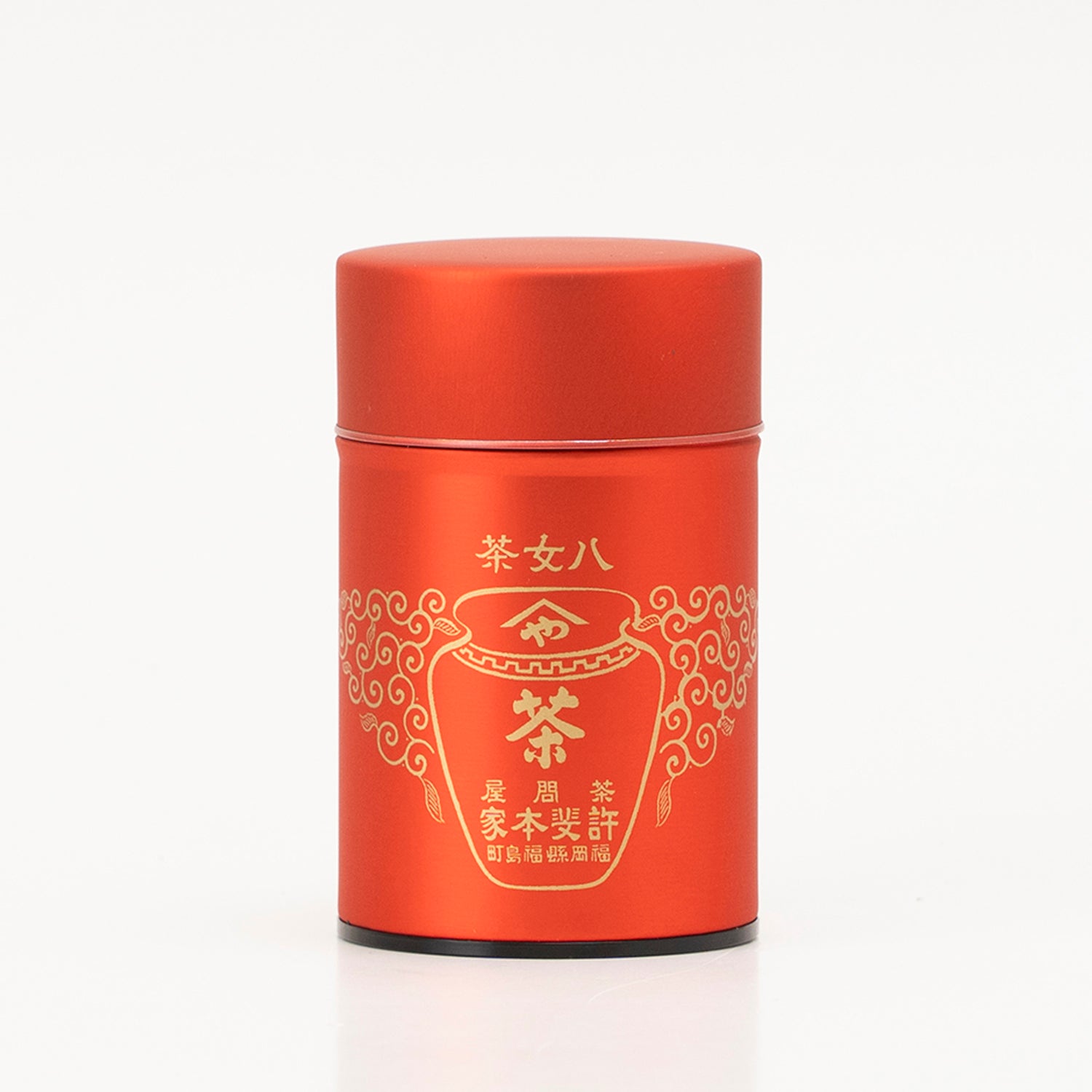 茶缶100g保存用スチール製　艶無紅色（日本製）DB製箱入